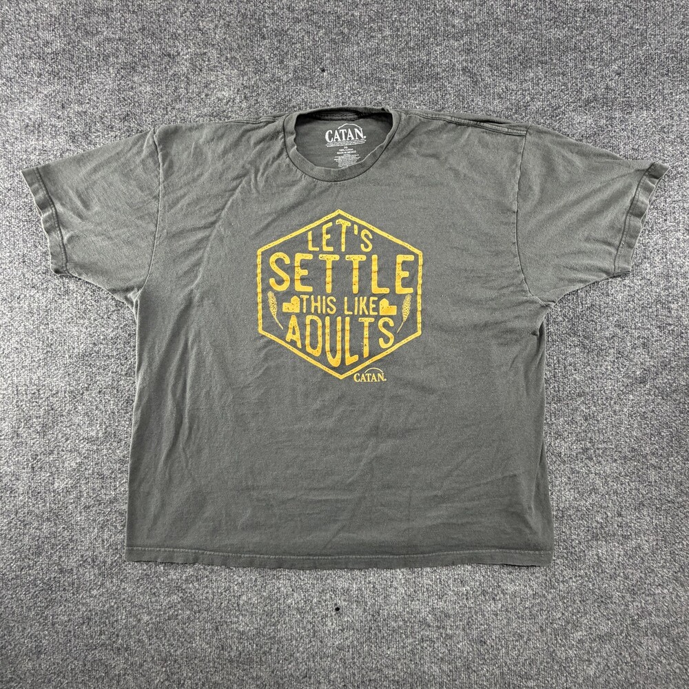 Catan Shirt Mens 2XL Gray Let's Settle This Like Adults Graphic Tee Board Game